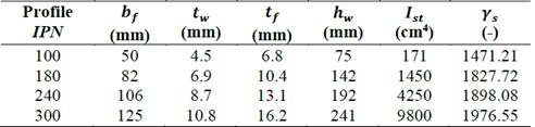 Geometry of the IPN steel profiles.