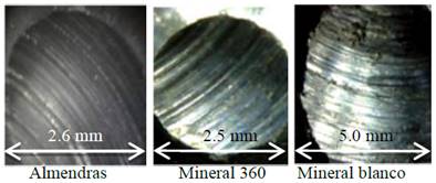 Surface tracks on balls subjected to antiwear testing.