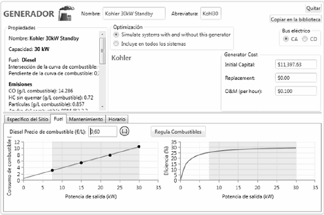 Diesel generator settings.