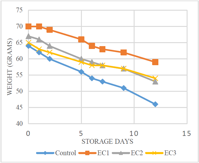 a) Weight-loss kinetics of EC during storage days.