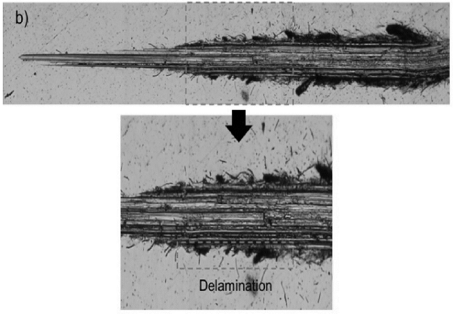 Scratch test (a) Drag coefficient, Load depending on the distance (b) 10x micrograph of scratch track.