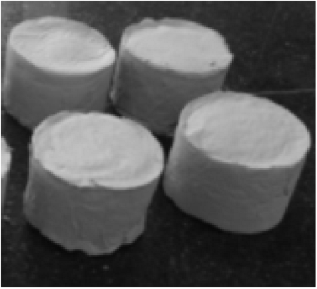 Kaolin clay samples after their initial consolidation process and before trimming to their final geometry.