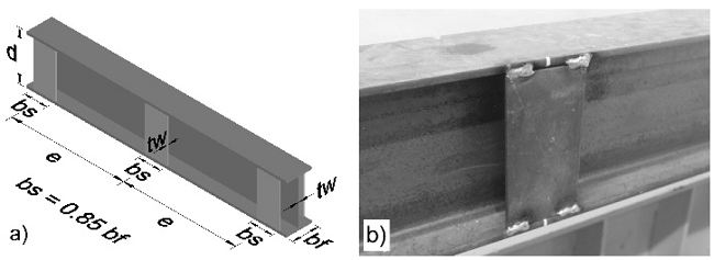 Longitudinal stiffeners. a) Scheme, b) General view.