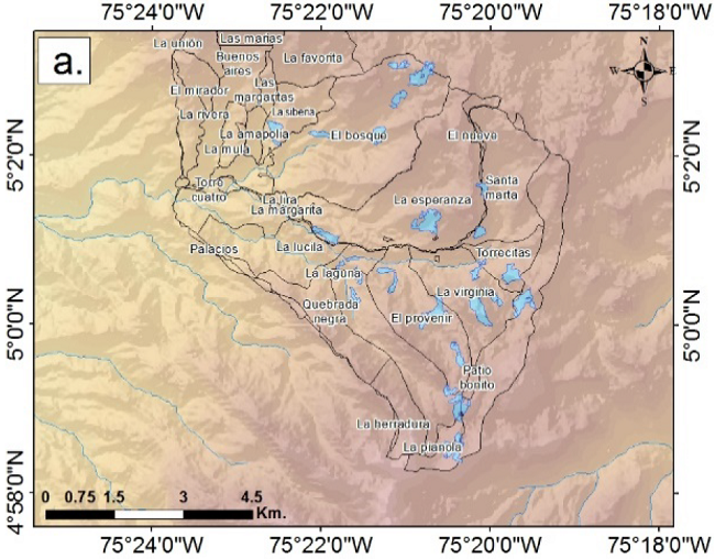 Multitemporal wetland analysis in the area studied, using SAR images: a). ALOSPALSAR June 2007, b). ALOSPALSAR June 2008, c). ALOSPALSAR June, 2009.