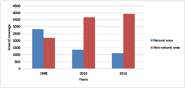 Area variation in hectares of natural and non-natural cover in the area studied. Source: Author elaboration.