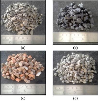 Aggregates: a) Basalt b) EFS c) CW and d) RCA.