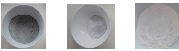 A: Dolomite before calcination. B: Dolomite partially calcined. C: Dolomite fully calcined.