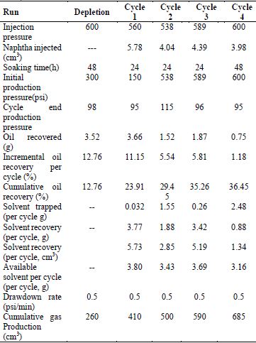Summary of experimental conditions and results of depletion process and each cycle of the CSI test.