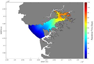 Residence time Buenaventura Bay Scenario I, initial bathymetry without dredging
