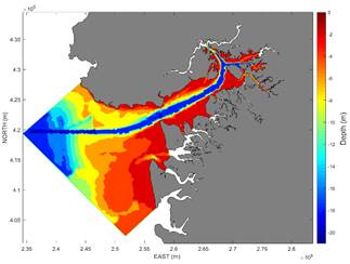 Bathymetry scenario two, with modified access channel to dredging depths
