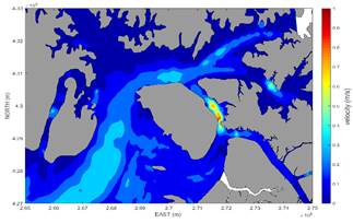 Scenario average speed I, no dredging, zoom island area
