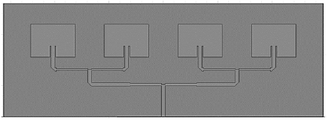 Linear arrangement of 1 &times; 4 patch antennas obtained after optimization with HFSS.