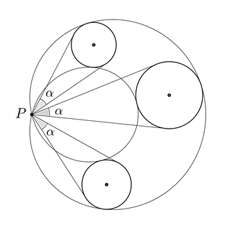 Circles of the bi-tangent family viewed under the same angle from the pole of the lima&ccedil;on.