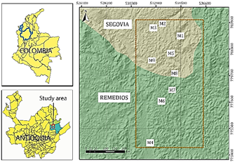 Location of the study area and mines.