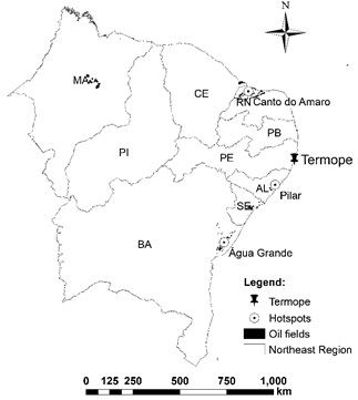 Location of the hotspots fields and Termope.