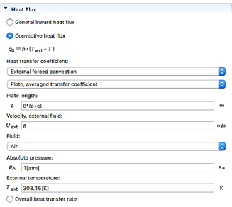 Specification of convection settings in the software.