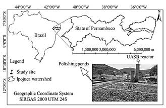 Location of the sewage treatment unit in the Ipojuca River Basin, in the municipality of Pesqueira, Pernambuco, Brazil