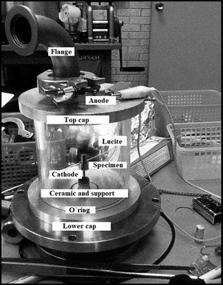 Detail and identification of the components of the ion nitriding chamber.