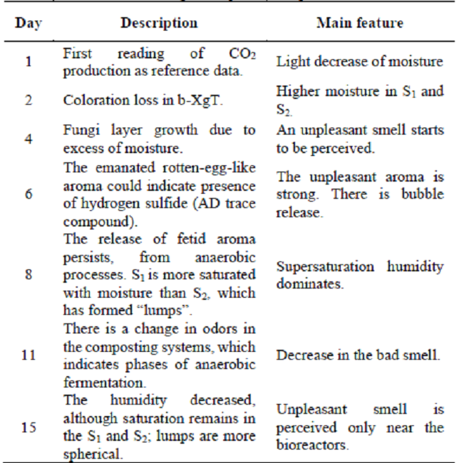 Relevant characteristics during the experimental process