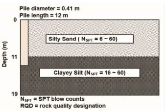 Soil profile at Site D (test pile P7).