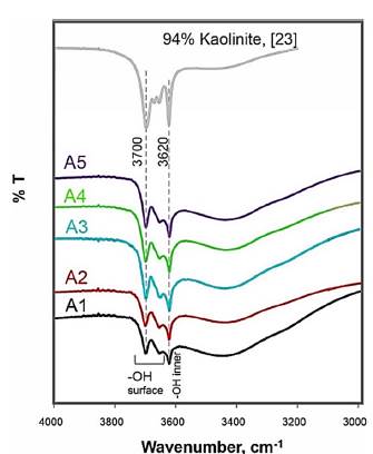 IR spectra for the excavated calcined clays. 