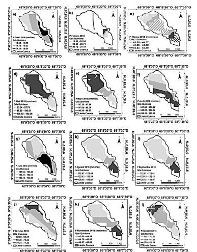 Spatio-temporal prediction of precipitation (P) in the Quintana creek's micro-basin for TS-2. 