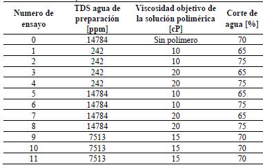 Puntos del diseño experimental