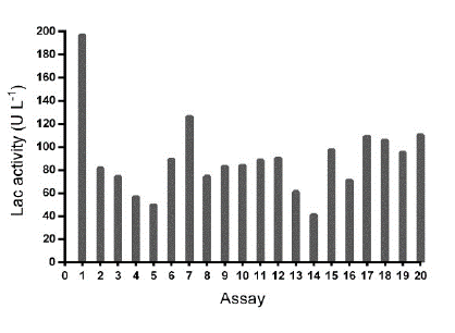 Lac activity measured in the confirmatory design assays (Table 4), t= 8 days.