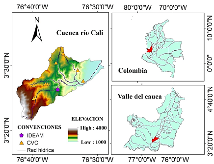 Ubicaci&oacute;n geogr&aacute;fica de la cuenca hidrogr&aacute;fica del rio Cali