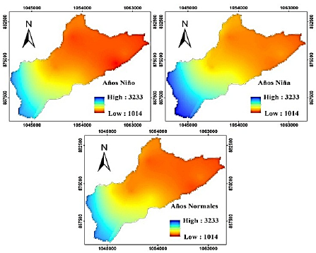 Distribuci&oacute;n espacial de las precipitaciones durante los a&ntilde;os del fen&oacute;meno ENOS y los normales.