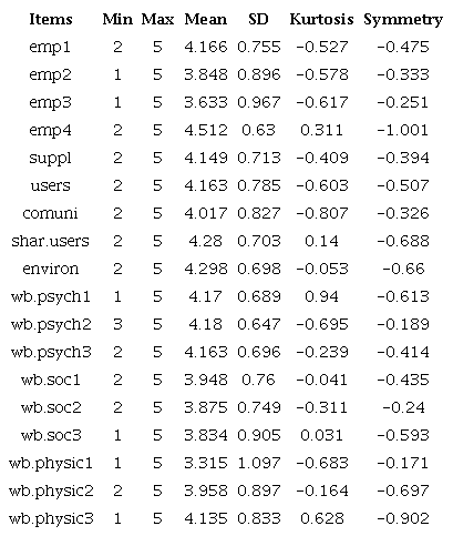 Statistical summary of the items