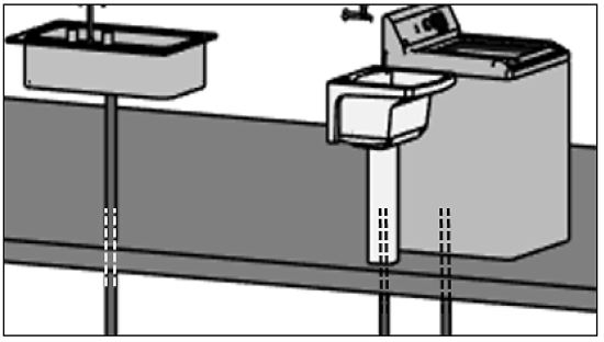 Sewage pipes passing through the slabs - ground floor.