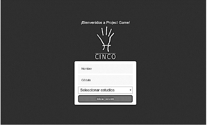 Interfaz ingreso Project Game