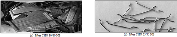Photograph of steel fibers for testing: (a) CHO 80/60 NB, (b) CHO 65/35 NB.
