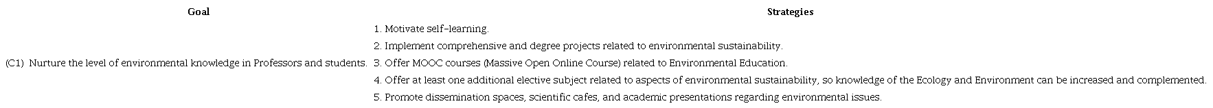 Strategies proposed regarding the group of cognitive environmental competencies.