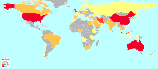 Geographical distribution of papers