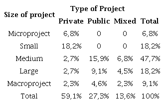 Distribution by size and type of project