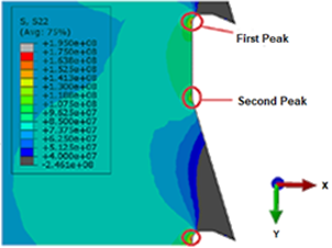 Tension stress distribution in C1 (Pa).