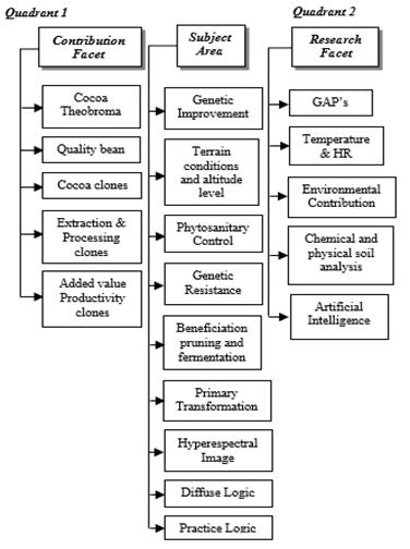 Classification of quadrants for each facet in relation to thematic area.