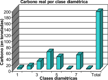 Carbono (en toneladas) por clase diam&eacute;trica.