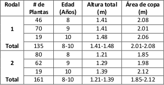 Datos promedio por rodal semillero de Agave cupreata.
