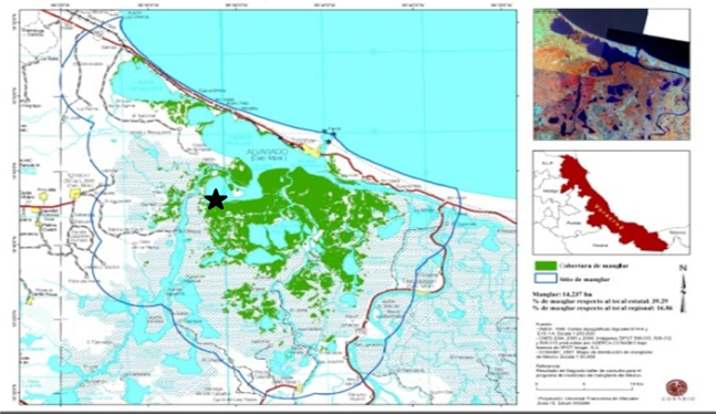 Figura 1. Ubicación aproximada de Rincón de Lechería en el Sistema Lagunar de Alvarado, Veracruz.