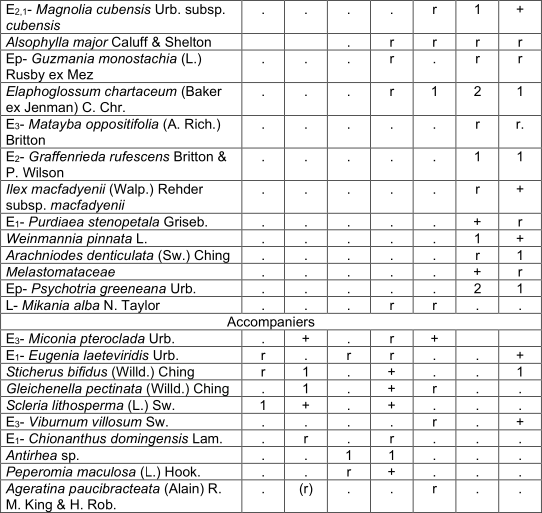 Table 3. (cont)Subassociation Cyatheo - Cyrilletum silvae arthrostylidietosum multispicati.