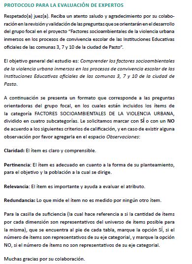 Formato de preguntas de la técnica grupo focal para evaluación por expertos