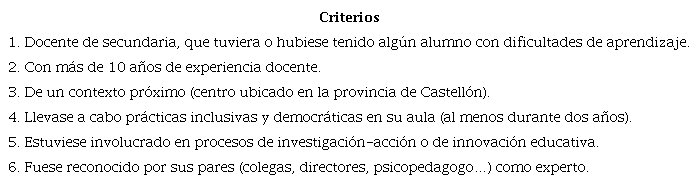 Criterios seguidos en la selecci&oacute;n del cas