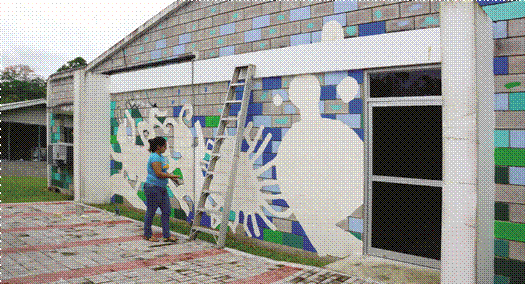 Mural Parcelas de Aire, participación estudiantil. ©Pablo Bonilla Elizondo