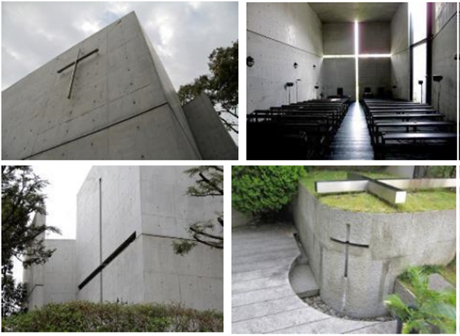 Conjunto de vistas del exterior e interior de la Iglesia de la Luz, Hokkaido, Jap&oacute;n, obra de Tadao Ando23