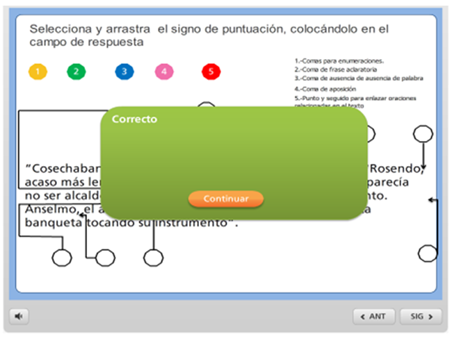 Retroalimentaci&oacute;n de la pr&aacute;ctica cada vez que coloca un signo.