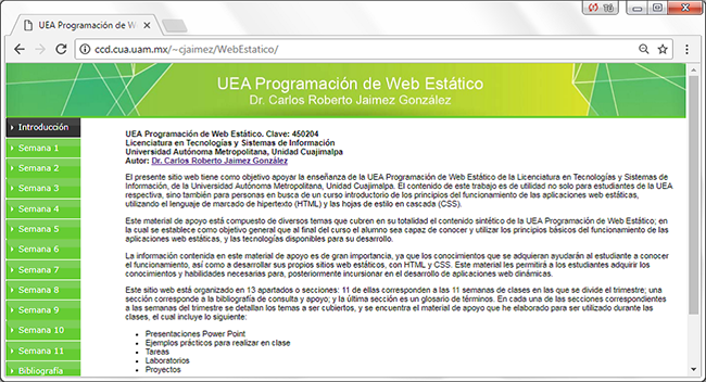 P&aacute;gina de inicio del portal web.