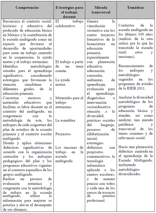 Planteamiento del curso optativo &ldquo;La escuela multigrado: una propuesta integradora&rdquo;